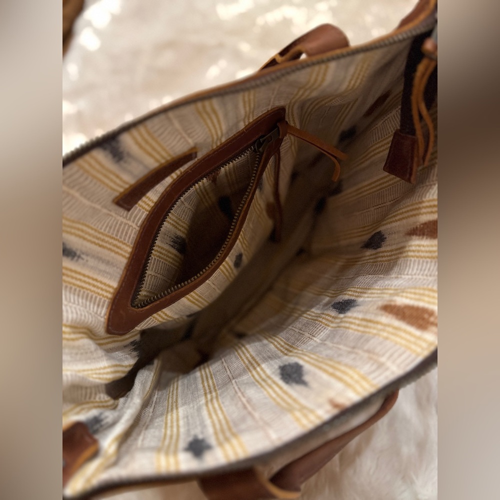 Nena & Co. Medium TPB Cafe Leather and gorgeous  Mountain & Sun huipil. - Picture 8 of 8